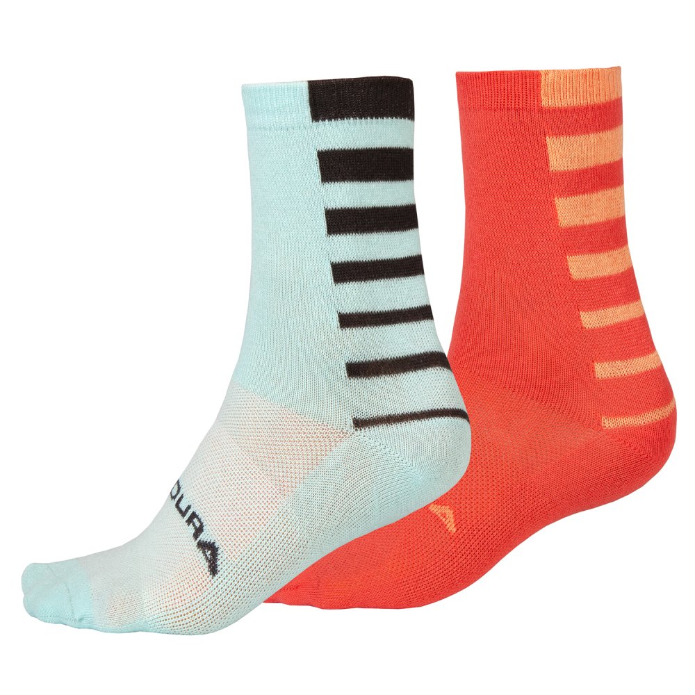Endura Damen Coolmax® Stripe Socken (Zweierpack): Punch Pink - One size